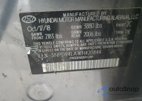 2019 Hyundai Elantra Eco from USA, damaged, VIN 5NPD94LA1KH420844